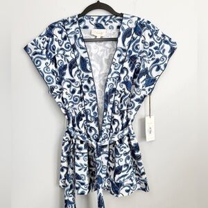 NWT! Cleobella Size M • Blue White Taylor Wrap Vest.